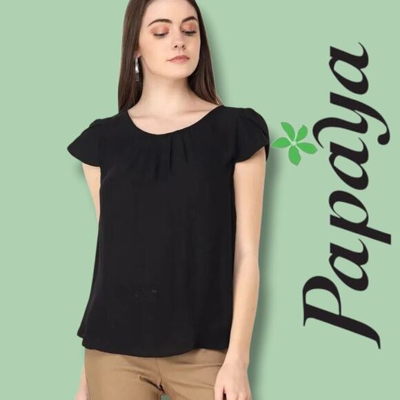 Papaya JUNIORS black Tulip short sleeves front Pleated blouse - medium - Picture 8 of 8